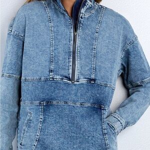 Wash Lab Blue Denim Popover Pullover Jacket L
